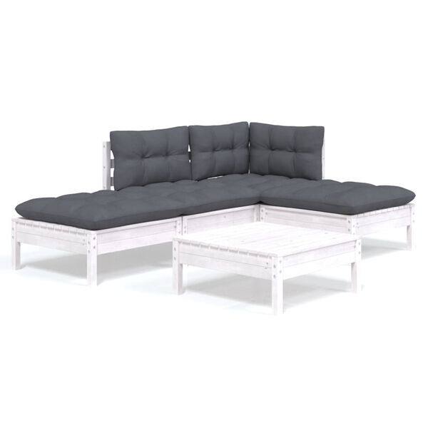 vidaXL 5-delige Loungeset met kussens grenenhout wit