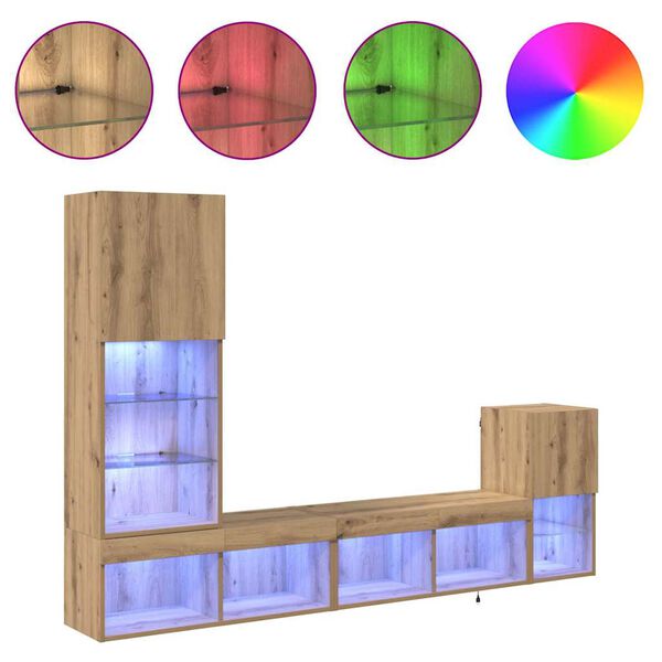 vidaXL TV Wandmeubels met LED-striplichten Artisan Eiken Bewerkt hout