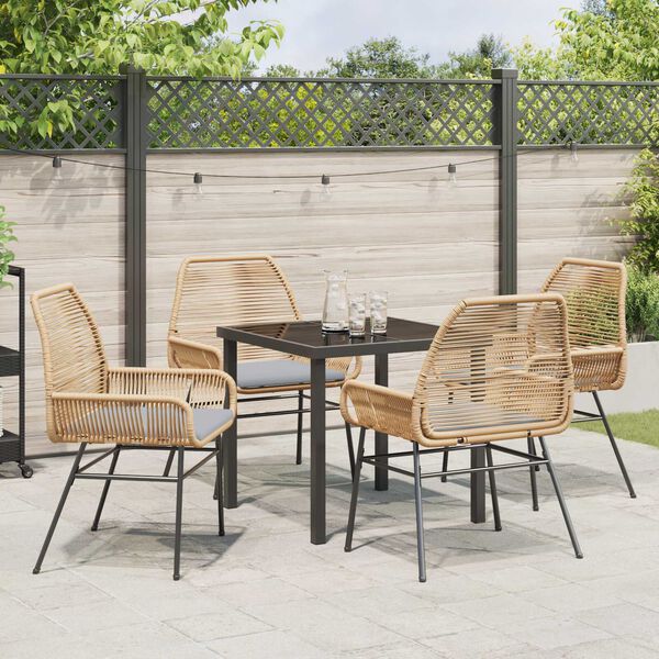vidaXL Tuin eettafelset met kussen 5 pcs Bruin poly rattan