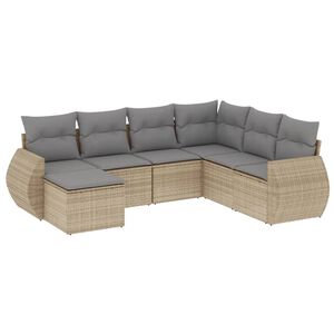 vidaXL 7-delige Loungeset met kussens poly rattan beige