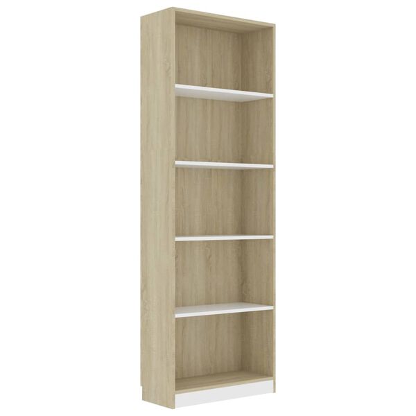 vidaXL Boekenkast met 5 schappen 60x24x175cm bewerkt hout wit en eiken
