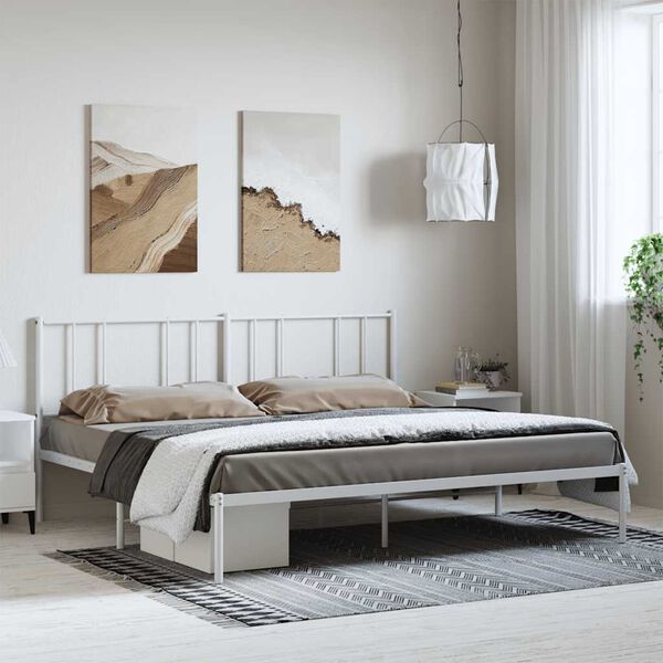 vidaXL Bedframe met hoofdbord metaal wit 193x203 cm