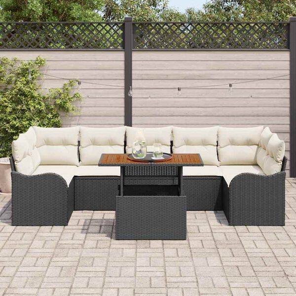 vidaXL Tuin Sofa Set met kussen 8 pcs Zwart en cr&egrave;me