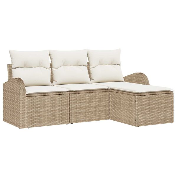 vidaXL Bankstel met kussen met opslag 4 pcs Beige en Wit poly rattan