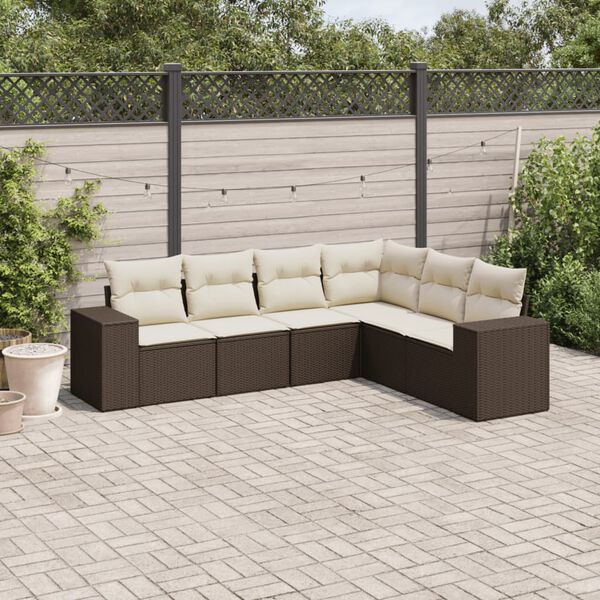 vidaXL 6-delige Loungeset met kussens poly rattan bruin