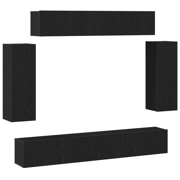 vidaXL Tv-meubelset 6 pcs Zwart Eiken 100 x 30 x 30 cm Bewerkt hout