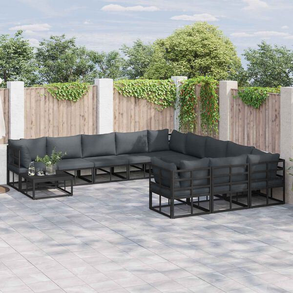 vidaXL Tuinbankenset met kussen 12 pcs Zwart Aluminium