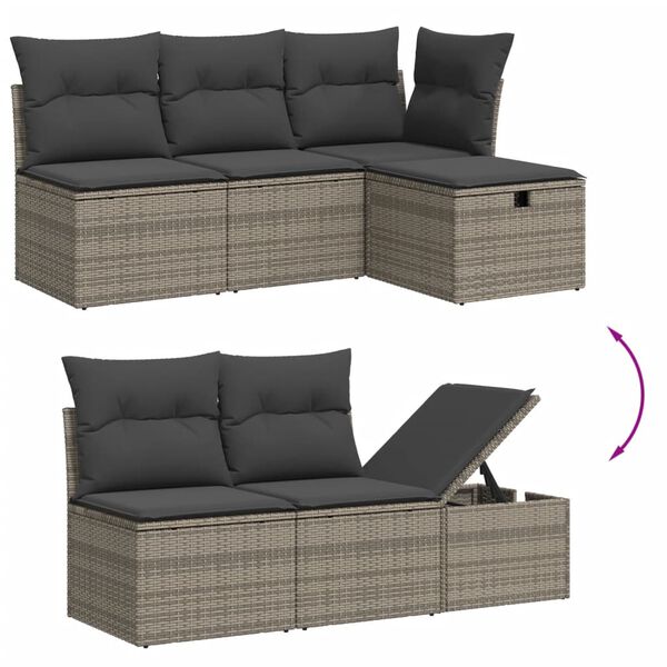 vidaXL 5-delige Loungeset met kussens poly rattan grijs