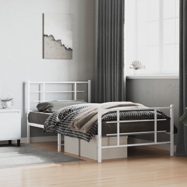 vidaXL Bedframe met hoofd- en voeteneinde metaal wit 107x203 cm