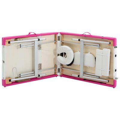 vidaXL Massagetafel inklapbaar 3 zones aluminium wit en roze