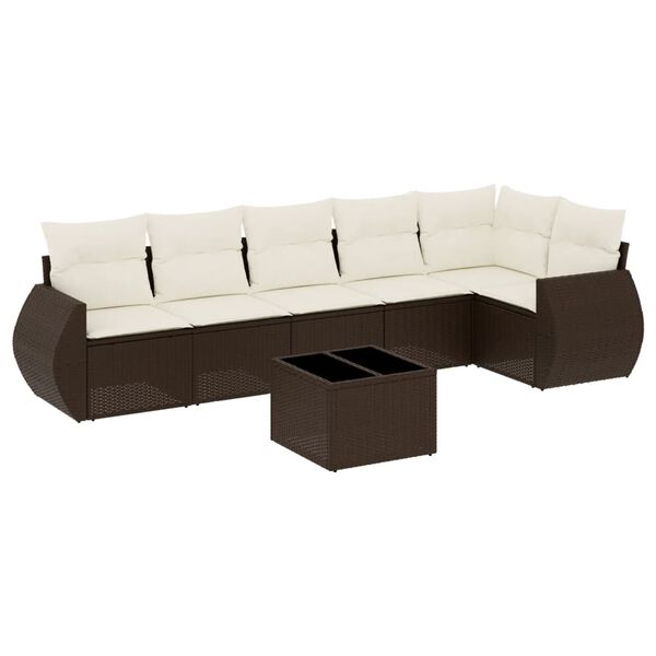 vidaXL 7-delige Loungeset met kussens poly rattan bruin