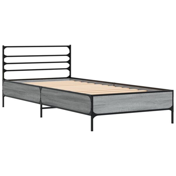 vidaXL Bedframe bewerkt hout en metaal grijs sonoma eiken 100x200 cm