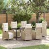 vidaXL Tuin eettafelset met kussen 7 pcs Beige poly rattan