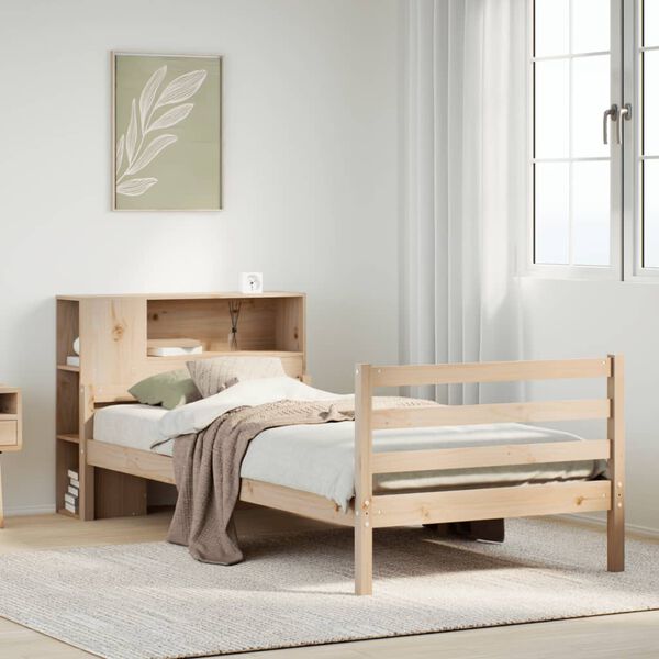 vidaXL Bed met boekenkast zonder matras massief grenenhout 90x200 cm