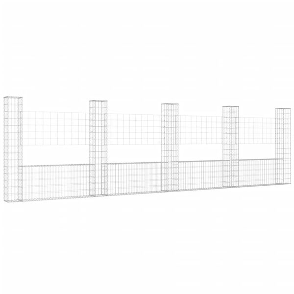vidaXL Schanskorf U-vormig met 5 palen 500x20x150 cm ijzer