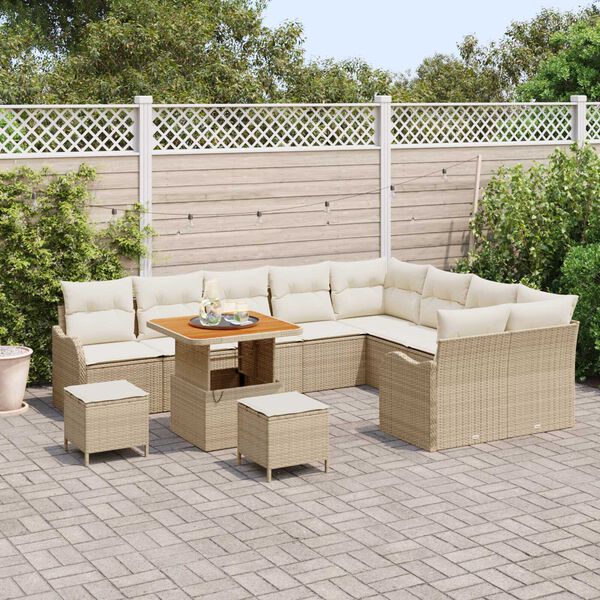 vidaXL Tuin Sofa Set met kussen met opslag 12 pcs Beige en Cr&egrave;me