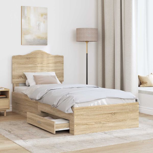 vidaXL Bedframe met hoofdeinde Sonoma Eiken 70 x 190 cm Bewerkt hout
