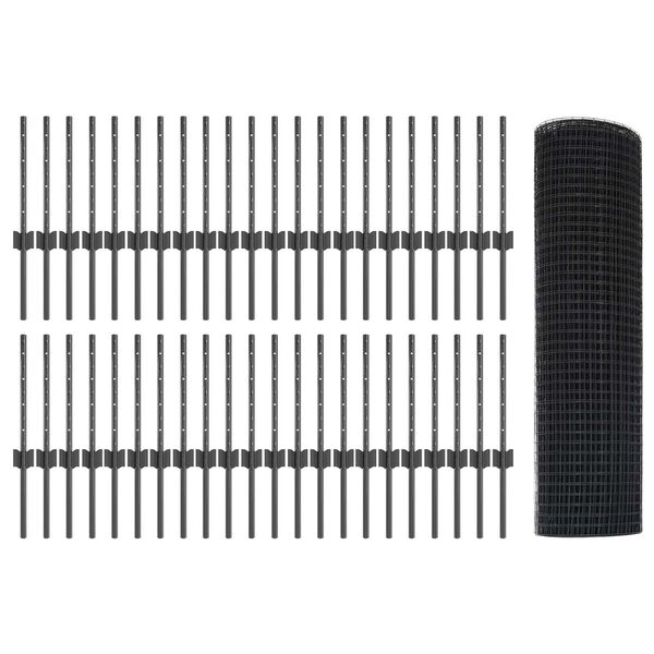 vidaXL Hek met Paal Grijs 0,4 x 100 m Staal en PVC