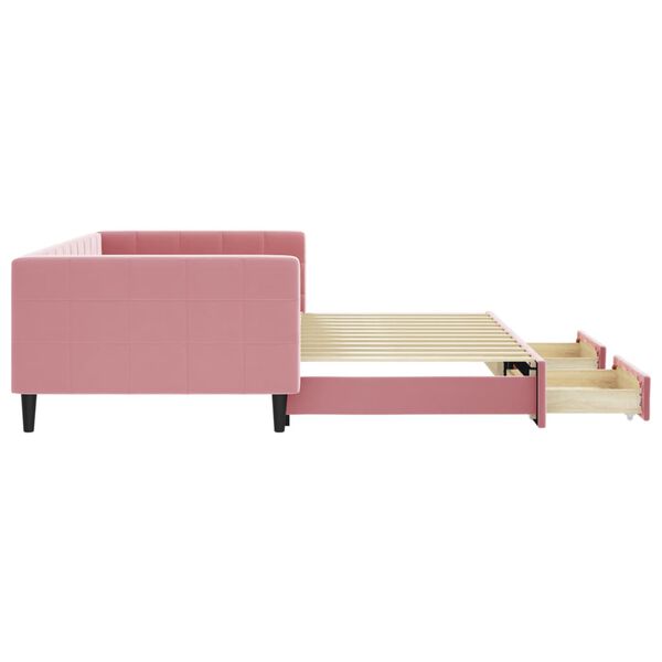vidaXL Slaapbank met onderschuifbed en lades 100x200 cm fluweel roze