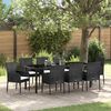 vidaXL Tuin eettafelset met kussen 9 pcs Zwart poly rattan
