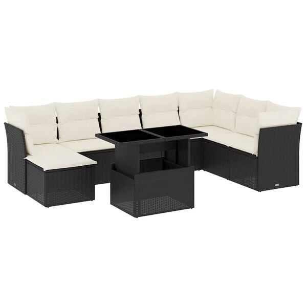 vidaXL 9-delige Loungeset met kussens poly rattan zwart