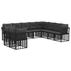 vidaXL Buiten bankenset met kussen 8 pcs Zwart Polyester