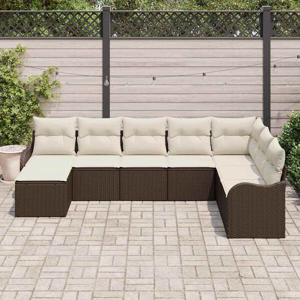 vidaXL Tuin Sofa Set met kussen 8 pcs Bruin Poly riet