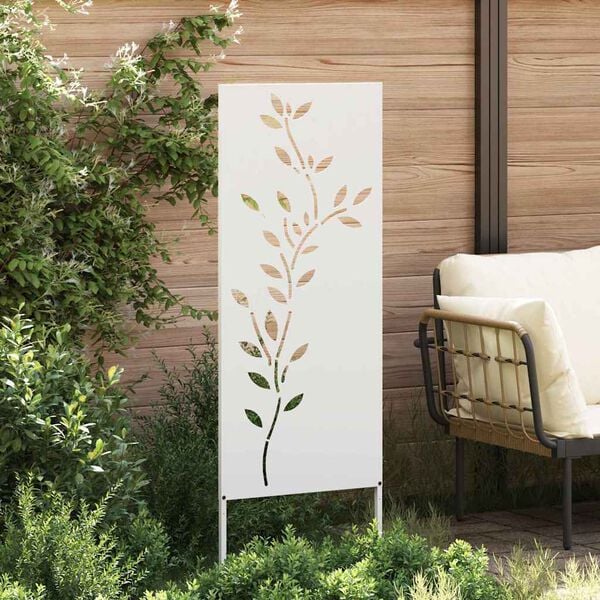 vidaXL Tuin Privacy Screen Bloemen Wit 50 x 140 cm Koudgewalst staal