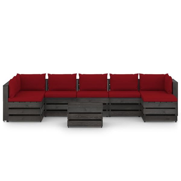 vidaXL 8-delige Loungeset met kussens grijs ge&iuml;mpregneerd hout
