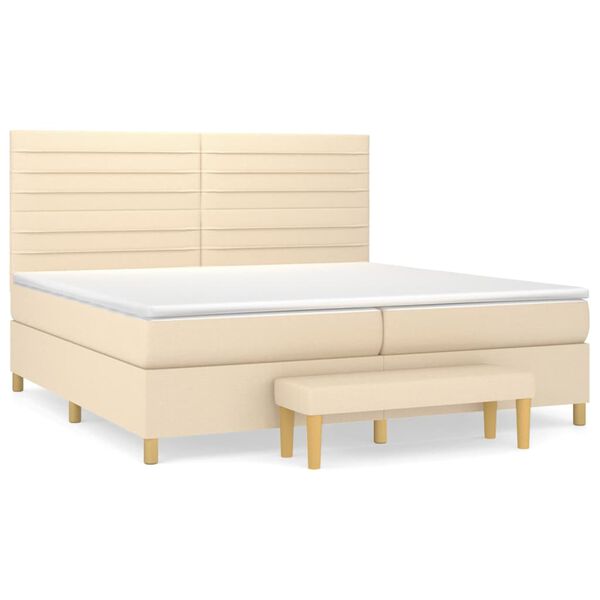 vidaXL Boxspring met matras stof cr&egrave;mekleurig 200x200 cm