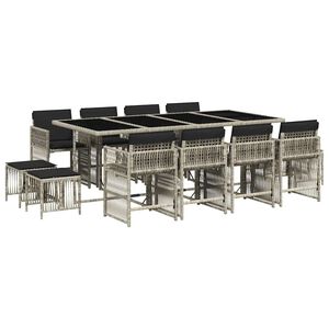 vidaXL 13-delige Tuinset met kussens poly rattan lichtgrijs