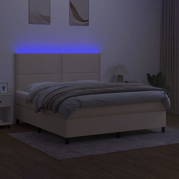 vidaXL Boxspring met matras en LED stof cr&egrave;mekleurig 160x200 cm