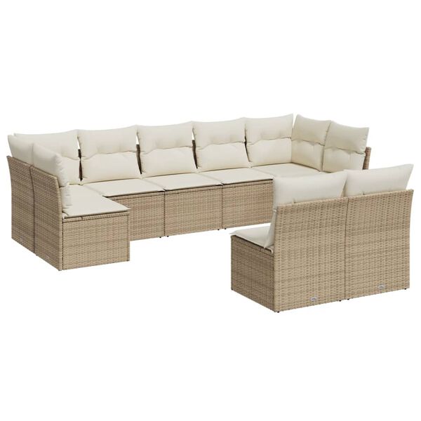 vidaXL 9-delige Loungeset met kussens poly rattan beige