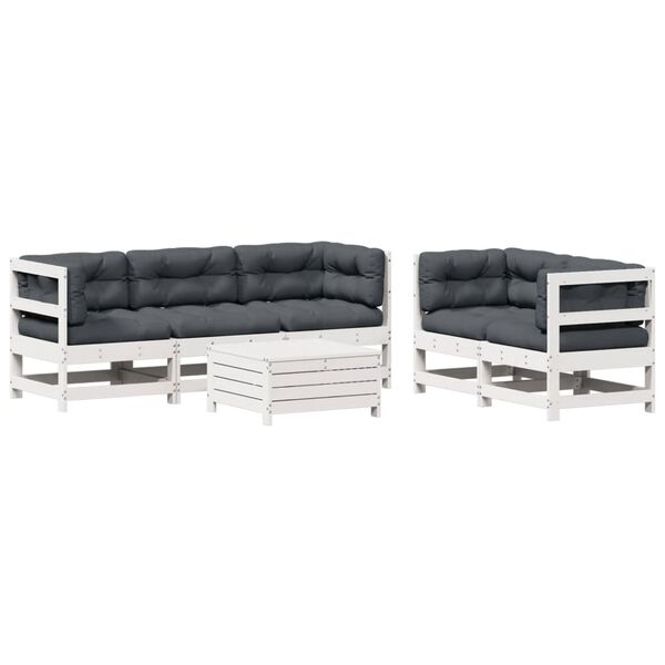 vidaXL 6-delige Loungeset met kussens massief grenenhout wit