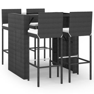 vidaXL 5-delige Tuinbarset met kussens poly rattan zwart