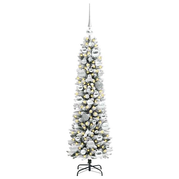 vidaXL Kunstkerstboom Groen en wit 120 cm PVC en Metaal en Plastic