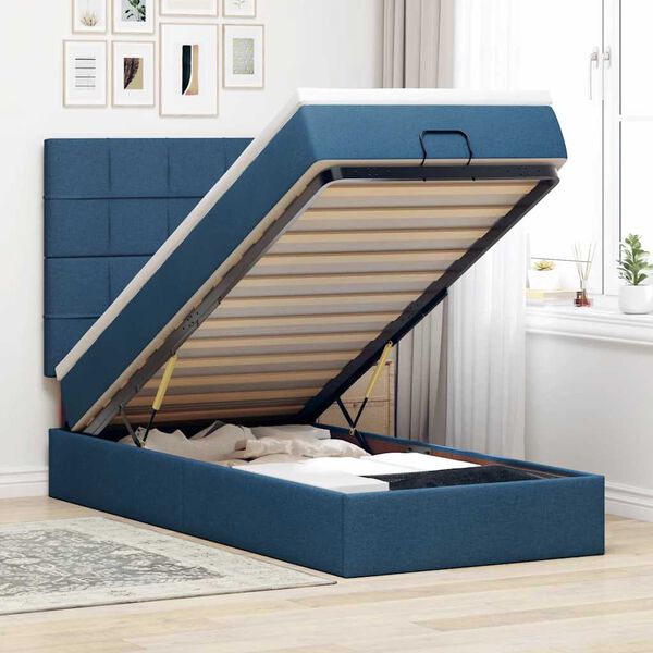 vidaXL Ottoman bed met matras en LED's 90x190cm stof blauw