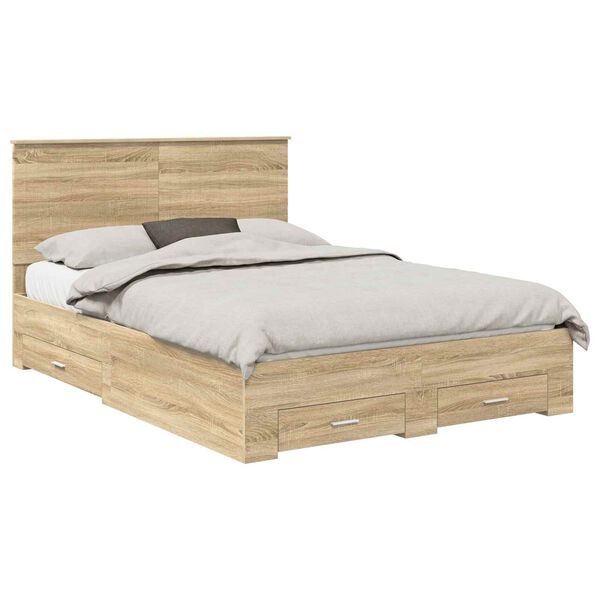 vidaXL Bedframe met hoofdeinde Sonoma Eiken 140 x 190 cm Bewerkt hout