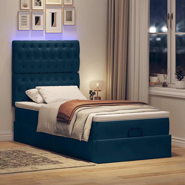 vidaXL Ottoman bed met matrassen en LED's 90x190cm fluweel donkerblauw