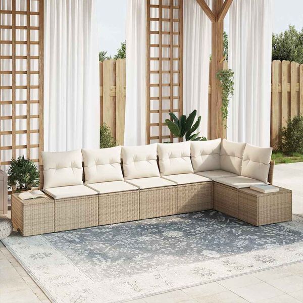 vidaXL Tuinbankenset met opslag 6 pcs Beige en Cr&egrave;me poly rattan