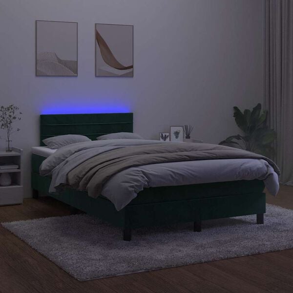 vidaXL Boxspring met matras en LED fluweel donkergroen 120x190 cm