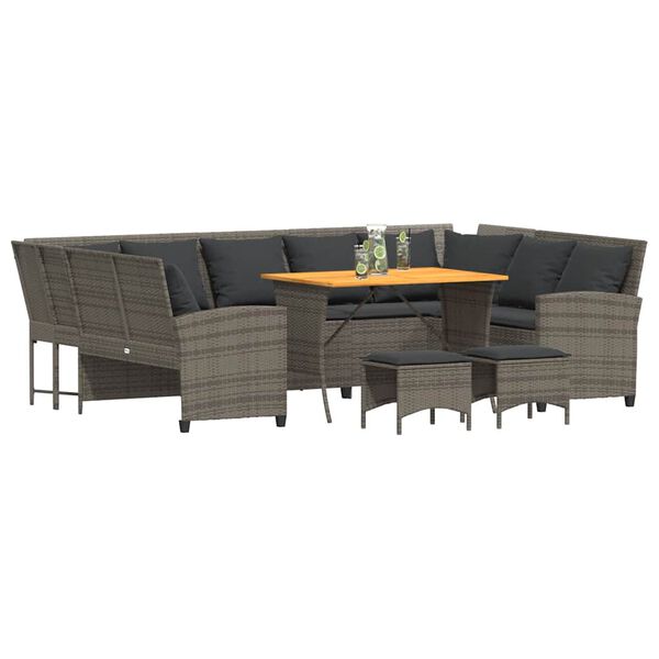 vidaXL 4-delige Loungeset met kussens poly rattan grijs