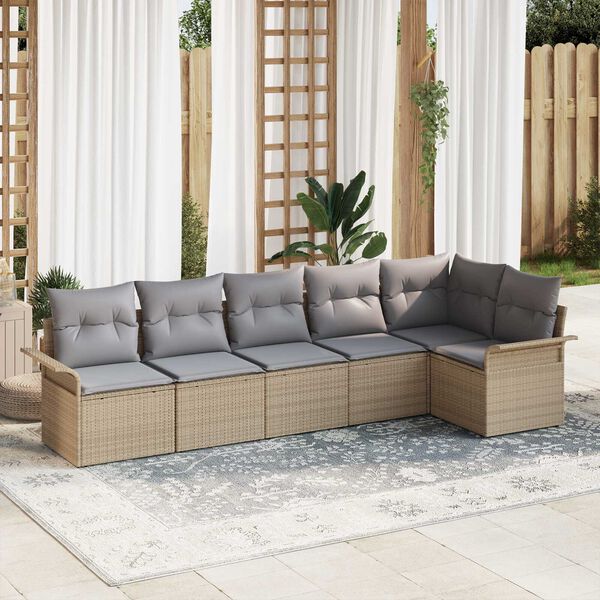 vidaXL Tuin Sofa Set met kussen 6 pcs Beige poly rattan
