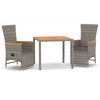 vidaXL 3-delige Tuinset met kussens poly rattan grijs