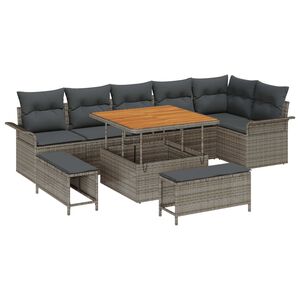 vidaXL Tuinbankenset met kussen 9 pcs Grijs poly rattan