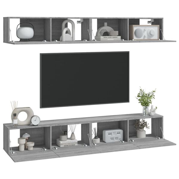 vidaXL Tv-wandmeubels 4 st 100x30x30 cm grijs sonoma eikenkleurig