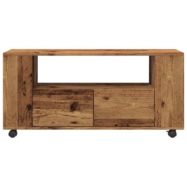 vidaXL Tv-meubel met wielen 102x34,5x43 cm bewerkt hout oud hout