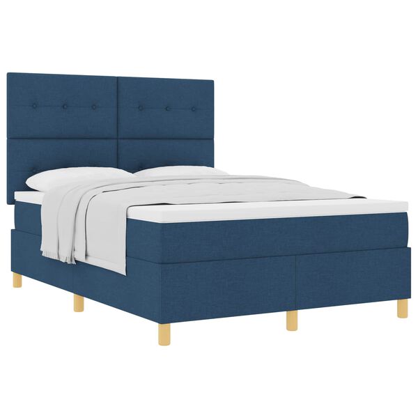 vidaXL Boxspringbed met matras met hoofdeinde Blauw 140 x 200 cm Stof