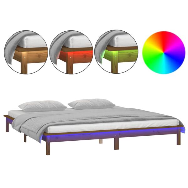 vidaXL Bedframe LED massief hout honingbruin 140x190 cm