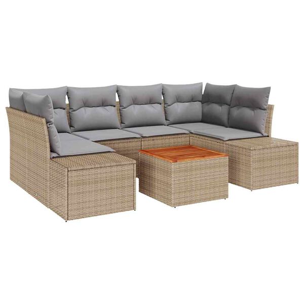 vidaXL Tuinbankenset met kussen 7 pcs Beige poly rattan